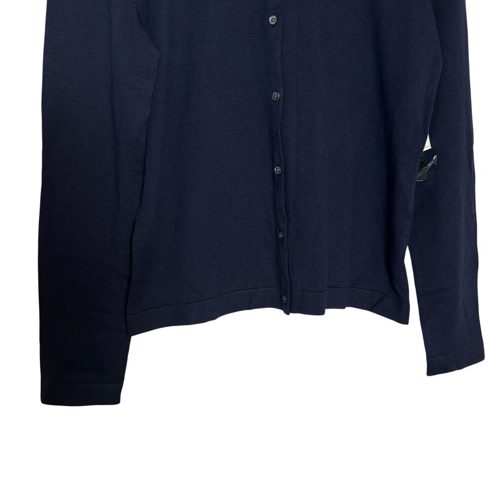 Lauren Ralph Lauren Navy Blue Button Front Silk Crewneck Cardigan Sweater Large - Picture 3 of 8